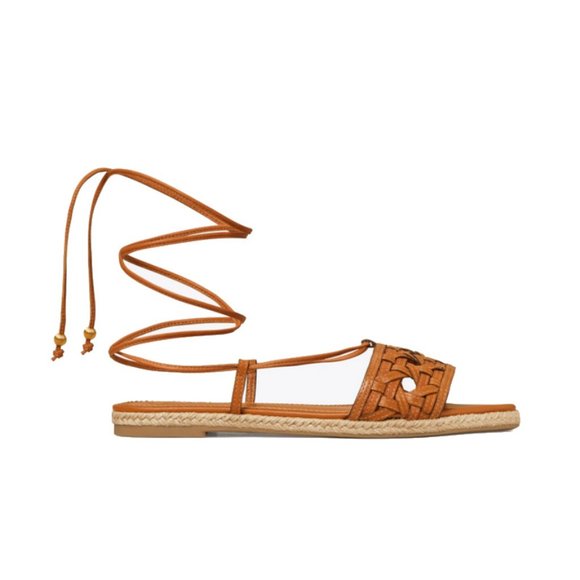 NEW Tory Burch Size 10 Women's Basket-Weave Espadrille Sandals - Aged Camello - Picture 4 of 5